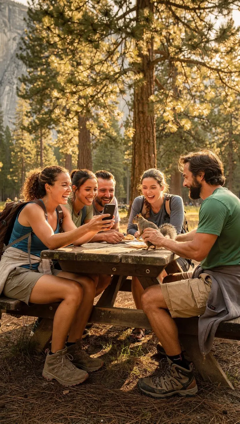 Widok na malowniczą plażę w Kalifornii z turystami relaksującymi się na piasku.